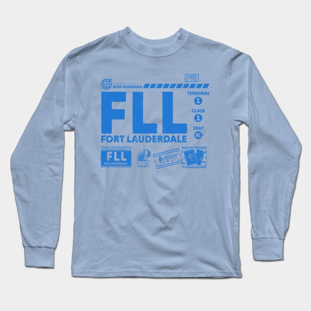 Vintage Fort Lauderdale FLL Airport Code Travel Day Retro Travel Tag Long Sleeve T-Shirt by Now Boarding